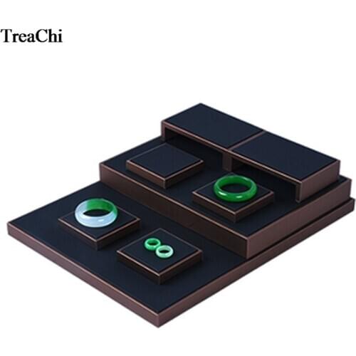New Luxury PU Jewelry Display Counter Showcase Brown Black Store Window Jewelry Organizer Holder Wooden Jade Necklace Watch Rack