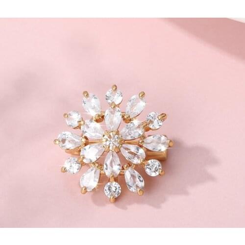 New 2020 Sunflower Pin Crystal Zircon Brooch For Women Girasoles Accessories Rose Gold Flower Brooches Wedding Bouquet Pin