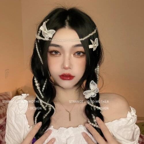 New Fairy Fringe Hair Pin Twisted Braid Hair Accessories Pearl Chain Side Hair Accessories Hair Ribbon Bow Hair Pin Headpiece