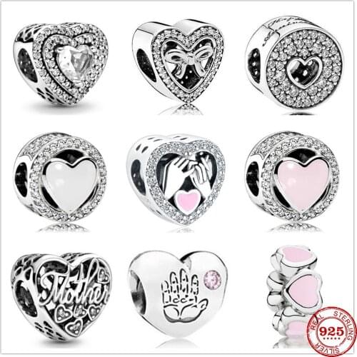 New Heart shape 925 Sterling Silver Promise Zirconia Love Bow Beads Fit Original Charms Pandora Bracelet Bead Jewelry making