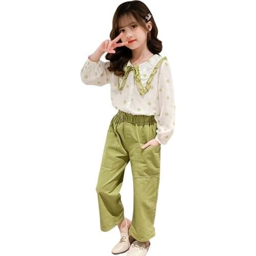 Clothes For Girls Dot Blouse + Pants Girls Clothing 2021 Big Girls Clothes Spring Autumn Childrens Clothes 6 8 10 12 14