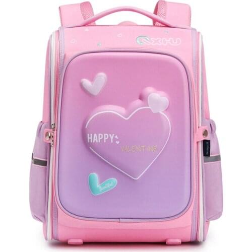 Childrens Orthopedic School Backpack Kids 3D Cute Heart Shape Pink Princess School Bag For Boys Girls High Capacity Waterproof