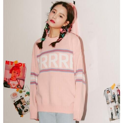 Autunm New Fashion Letter Simple Vintage Loose Casual College Wind Long Sleeve Female Sweaters Women Clothing