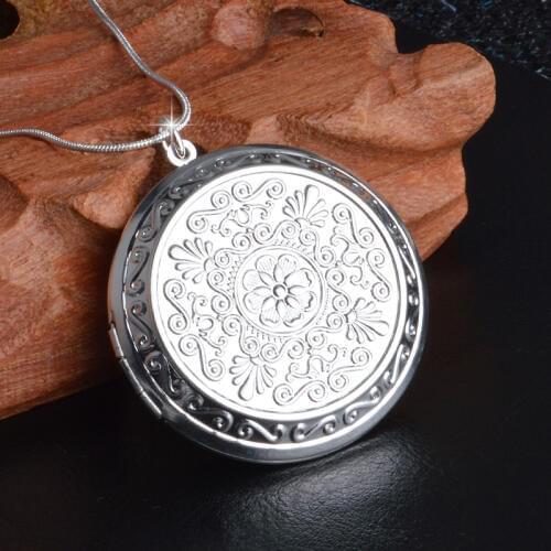 Vintage Earl Palace Elegant 925 Sterling Silver Chain Round Locket Pendant Necklace Photo Collar Necklaces Valentines Day Gift