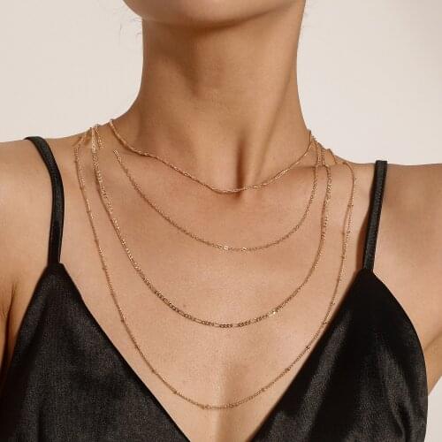 Multi-layer Alloy Chains Necklaces for Women Gold Silver Color Clavicle Chain Necklace Long 2021 Fashion Jewelry Simple New