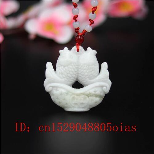 Natural White Chines Jade Pisces Pendant Fish Necklace Charm Jewellery Fashion Accessories Carved Amulet Gifts for Women Men