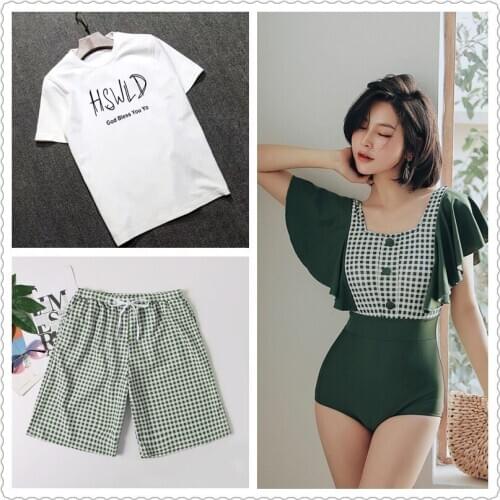 Couples Matching Swimwear One Pieces Bikini Set 2020 Newest Printed Ruffles Couples Bathing Suits