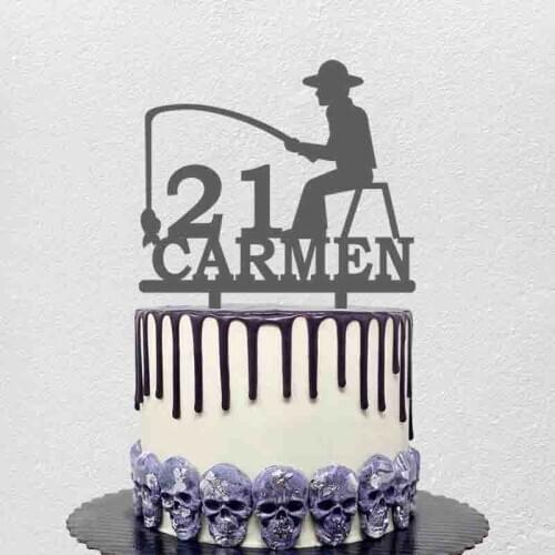 Personalized Fishing Topper Custom Name Age Man Fishing Silhouettes For Fishing Lovers Birthday Party Cake Decoration