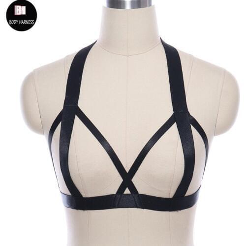 Sexy Lingerie 90s Body Harness Cage Bra Crop Top Women Rave Black Bondage Harness Goth Fetish Pole Dance Bondage Dress