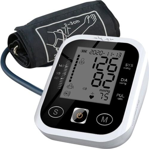 Arm Type Sphygmomanometer Automatic Electronic Blood Pressure Monitor with Tri-color Lighting 2 Users 99 Groups Data Storage