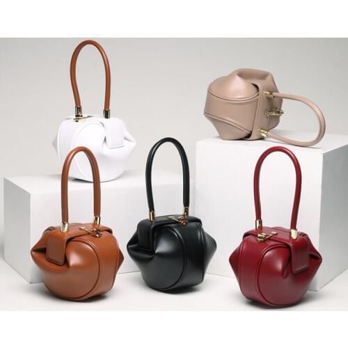 Chic Spherical Women Genuine Leather Handbags Small Female Designer Handbags High Quality Ladies Evening Tote Bags 2019