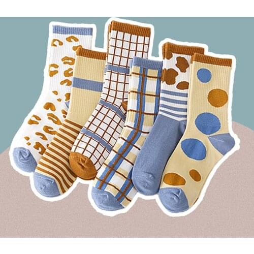 Stylish Cotton Woman Socks Funny Happy Pattern Dot Plaid Stripe Cloud Colorful Crew Sock Harajuku Cute Streetwear Type