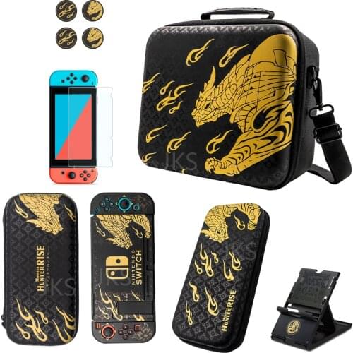 Monster Hunter RISE Storage Bag Game Screen Guard Protector Joycon Controller Carrying Case Thumb Grip Caps for Nintendo Switch