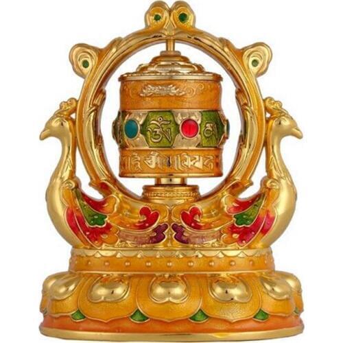 Peacock Design Auspicious Solar Power Buddhist Opening The Light Prayer Wheel for Safety Wealth Home Putting Decorations