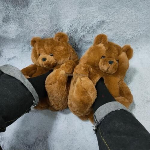 Teddy Bear Slippers Women Shoes Fluffy Furry Home Plush Slides Ladies Cute Raccoon Faux Fur Flip Flops Winter Warm House Slipper