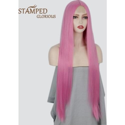 Stamped Glorious Cosplay Wigs For Black Women Straight Wig Synthetic Long Wig Middle Part Heat Resistant Fiber Party Daily Hair