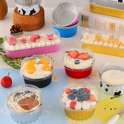 25pcs High quality aluminum foil cake dessert Tiramisu cup wedding birthday party baking pudding cups packaging box with lid