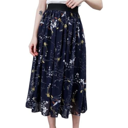 2020 New Oversize Women Summer Chiffon Printed Skirt Elastic waist Double Layer Elegant Skirt Lady Plus size 4XL-8XL Skirts G980