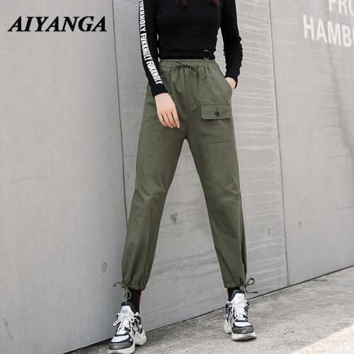 Fashion BF Style Cargo Pants Women 2019 Spring Summer Female Casual Trousers High Waist Ankle-Length Elastic Waist Harem Pants