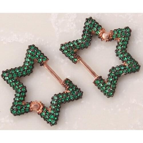 Womens Green Zircon Silver Star Earrings