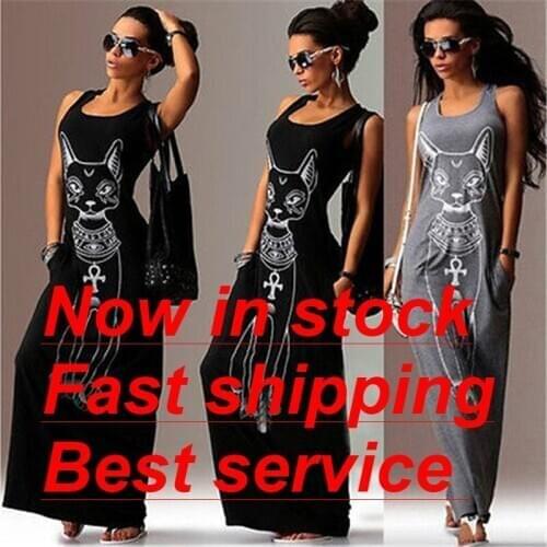 Fashion Summer Women Sleeveless Stretchy Slim Bandage Bodycon Dress Casual Print O-Neck Maxi Long Dress NEW