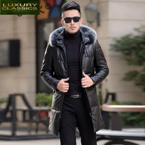 Down Winter Jacket Mens Real Fox Fur Hooded 2021 New 90% Thick Warm Duck Down Coat Streetwear Slim Overcoat Hiver HN1719