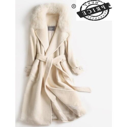 Winter Coat Female Fashion Real Fur Coat 2021 Ladies Sheep Shearing Jacket+real Fox Fur Collar Korean Alpaca Jacket a010