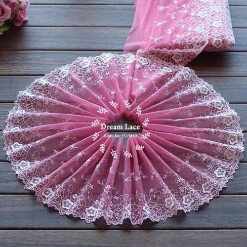 2yards/lot 7.09Inches Wide Embroidered Tulle Lace trim mesh lace trim~Rose pink ~lovely~High Quality
