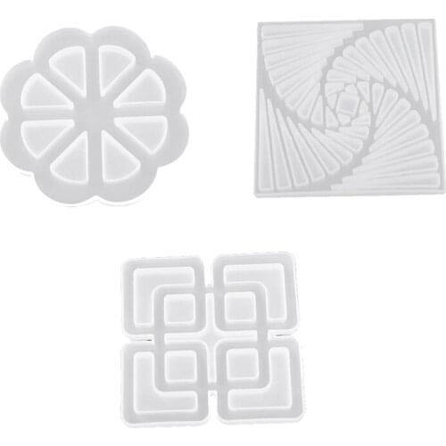 3 Pcs Coaster Molds for Resin Casting,Silicone Coaster Molds, for Epoxy Resin DIY Square Round Cups Mats,Coaster Mold