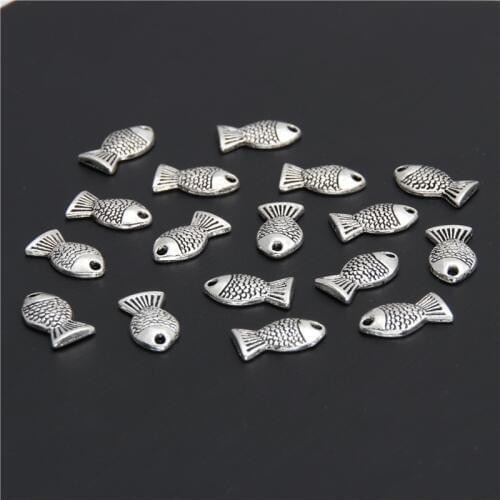 50pcs Silver Color Fish Charms Pendant Cute Animal Marine Jewelry Accessories For Earrings Bracelet DIY Craft Supplies A2958