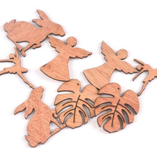 8pcs Mix Leaves/ballet Dancer/rabbit/angel Wood Decoration DIY Crafts For Scrapbooking Home Arts Wooden Ornament 45-48mm M2159
