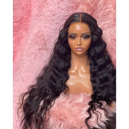 Glueless Deep Wave Lace Front Wigs Natural Hairline Soft Hair Synthetic Lace Wig Middle Part for Women Fiber Hair