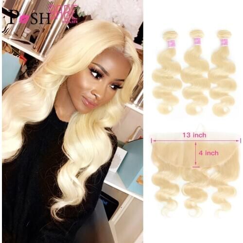 Blonde 613 Color 13x4 Lace Frontal with Bundles Hair extension Brazilian Body Wave Bundles with Ear to Ear 13*6 Frontal Closure