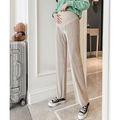 Pregnant womens gold velvet wide-leg pants wrinkle spring and autumn casual loose wide-leg pants belly lift pants