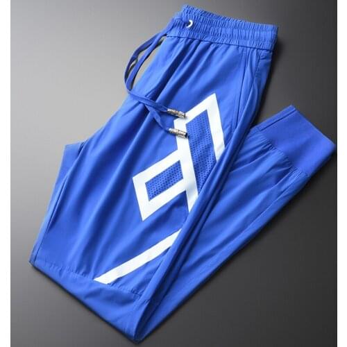 Classic Blue Mens Pants High Quality Summer Silky Ankle-length Male Pants Luxury Hollow Out Ventilate Slim Fit Man Trousers 4XL