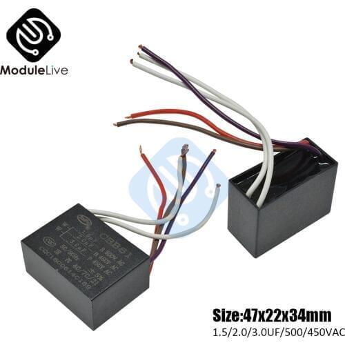CBB61 Starting Capacitance AC Fan Capacitor 5 Wires 1.5/2.0/3.0UF/500/450V AC Terminal Ceiling Fan Motor Rectangle Capacitor