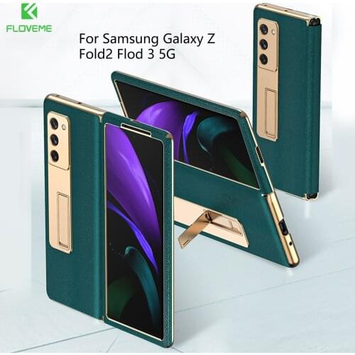 Floveme Holder Case For Samsung Galaxy Z Fold 3 Leather Phone Cover Bracket Full Protection Phone Case for Galaxy Z Fold 2