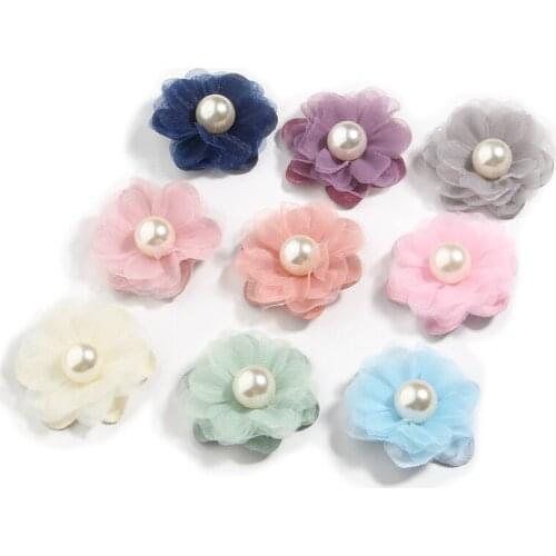 60PCS 4.2CM 1.6" Satin Fabric Flowers For Hair Accessories Chiffon Flower Bouquet For Women Girls Headbands