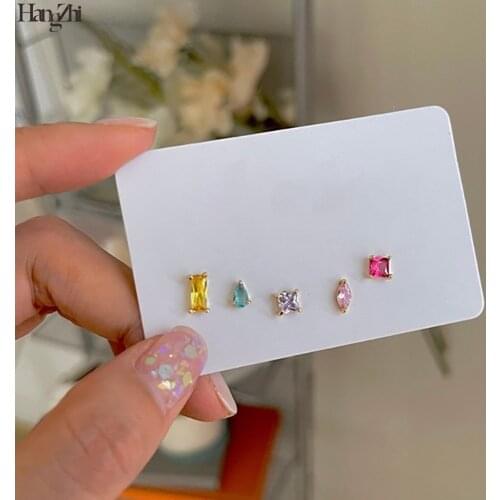 HangZhi 2021 New Korean 5 Pcs/Set Simple Colorful Zircon Crystal Geometric Tiny Stud Earrings for Women Girls Piercing Earrings