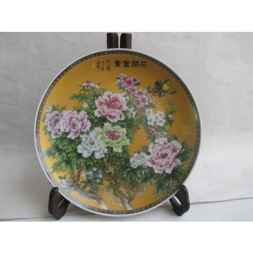 Exquisite Ancient Chinese ceramic peony hibiscus flowers porcelain plate