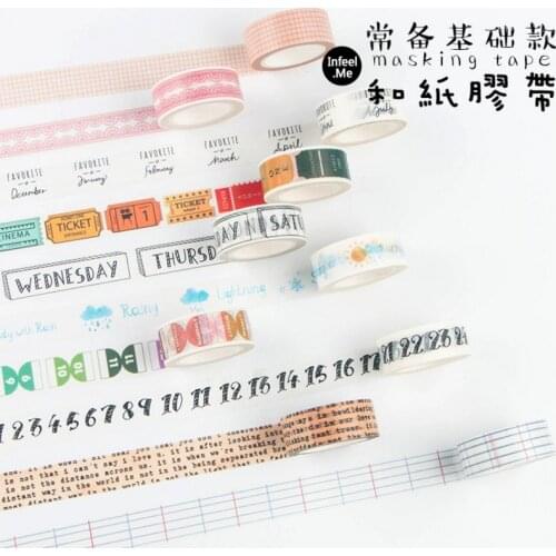 Calendar Planner Washi Masking Tapes DIY Scrapbooking Sticker Week Month Number 1.5cmx7m Black White