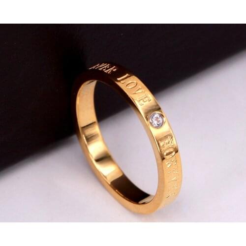 Top Quality 3MM Concise Zircon Wedding stainless steel material Rose Gold love forever engagement Ring Never Fade Jewelry R719