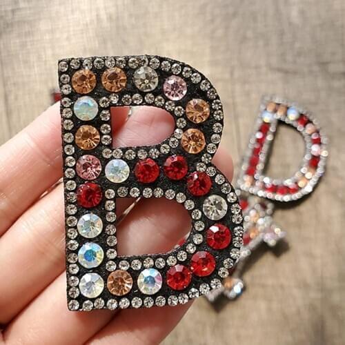Red A-Z Rhinestone Patches 3D 26 English Alphabet Patches For Clothes Iron On Patch English Letter Rhinestone Applique DIY Name
