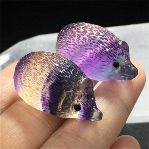 Healing gemstones Natural rainbow quartz crystal Fluorite hedgehog figurine for folk crafts
