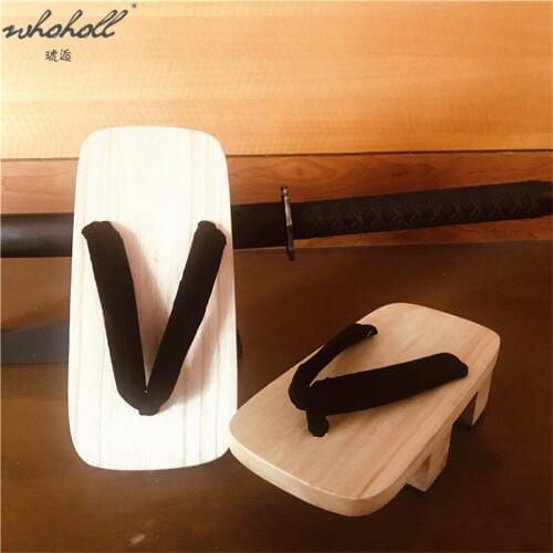 WHOHOLL Geta Summer Clogs Mens Womens Slippers Two-tooth Japanese Geta Wooden Flip-flops Cosplay Shoes Slippers Sandals