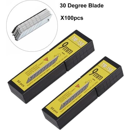 FOSHIO 100pcs Carbon Steel Blades 30 Degree Car Wrap Vinyl Film Sticker Cutter Knife Spare Snap Off Blade Wrapping Cutting Tools