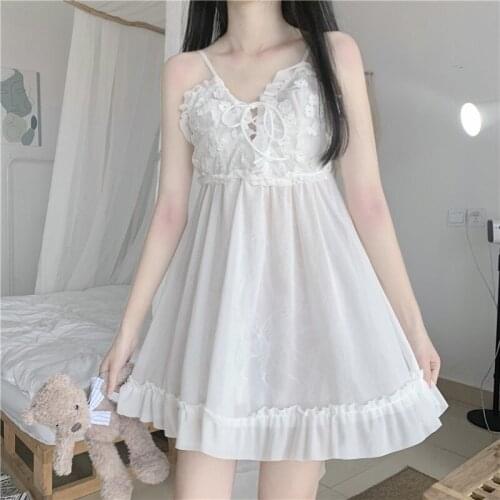 Kawaii Summer New Dress Women 2021 Cute Lace Sexy V Neck Beauty Back Suspender Nightdress Vestidos Sweet Girl Mini Sling Dresses