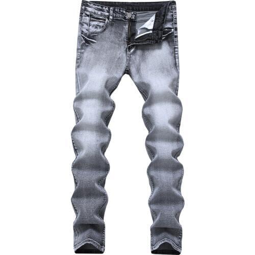 2020 mens light grey Stretch Slim Jeans Straight type Nostalgia Zipper threshold cowboy pants male locomotive motorcycle trouser