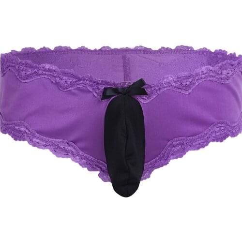 Mens Sexy Lingerie Underwear Bottom Lacework Timming Bulge Pouch Panties Bikini Low Waisted Elastic Waistband Brief Underpants