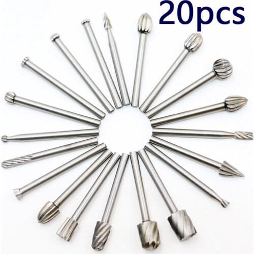 20PC HSS Carbide CNC Rotary Burrs Set Kit Bits Tools File Milling Cutter Engraving Drilling Woodwork Electric Grinding Accessory